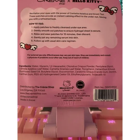 The Creme Shop Hello Kitty Under Eye Patches Calming Hydrogel Green Tea Asiatica - Picture 6 of 9